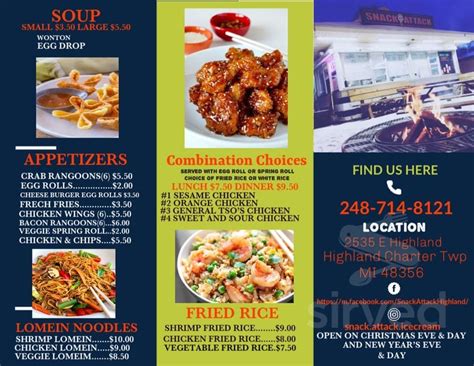 Menu at Snack Attack restaurant, Highland Charter .